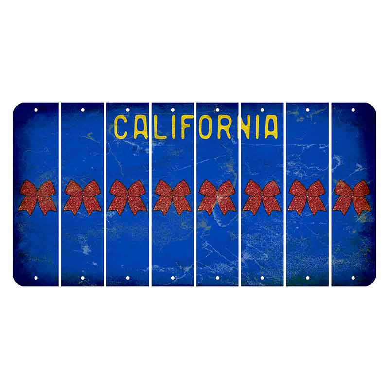 California Blue Cut License Plate Strips (Set of 8) Cheer Bow
