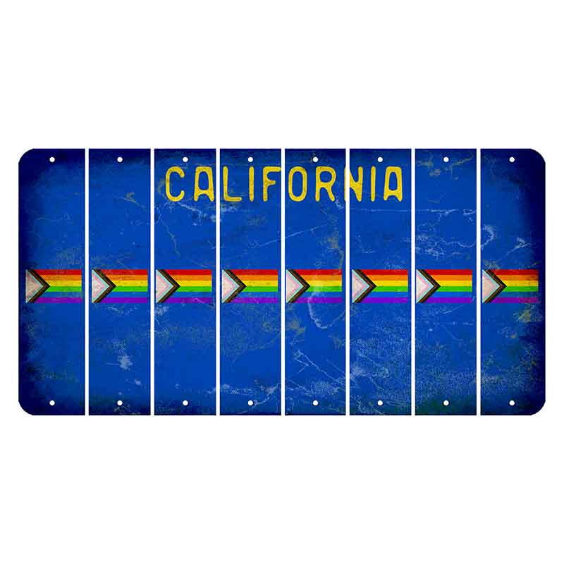 California Blue Cut License Plate Strips (Set of 8) LGBTQ Flag