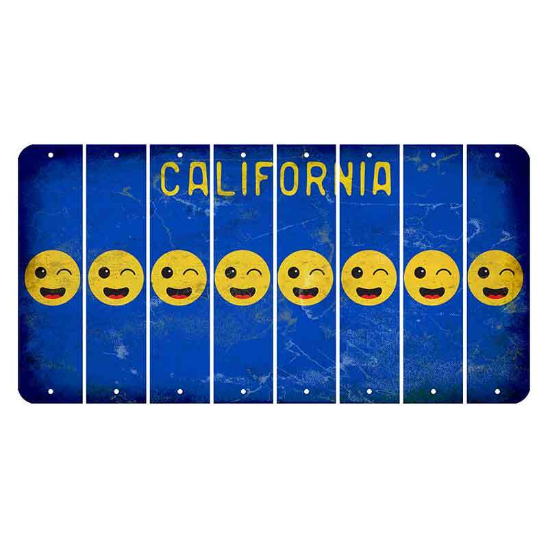 California Blue Cut License Plate Strips (Set of 8) Emoji - Winking