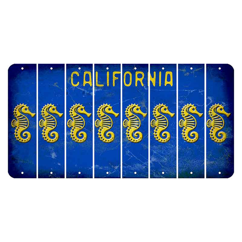 California Blue Cut License Plate Strips (Set of 8) Seahorse