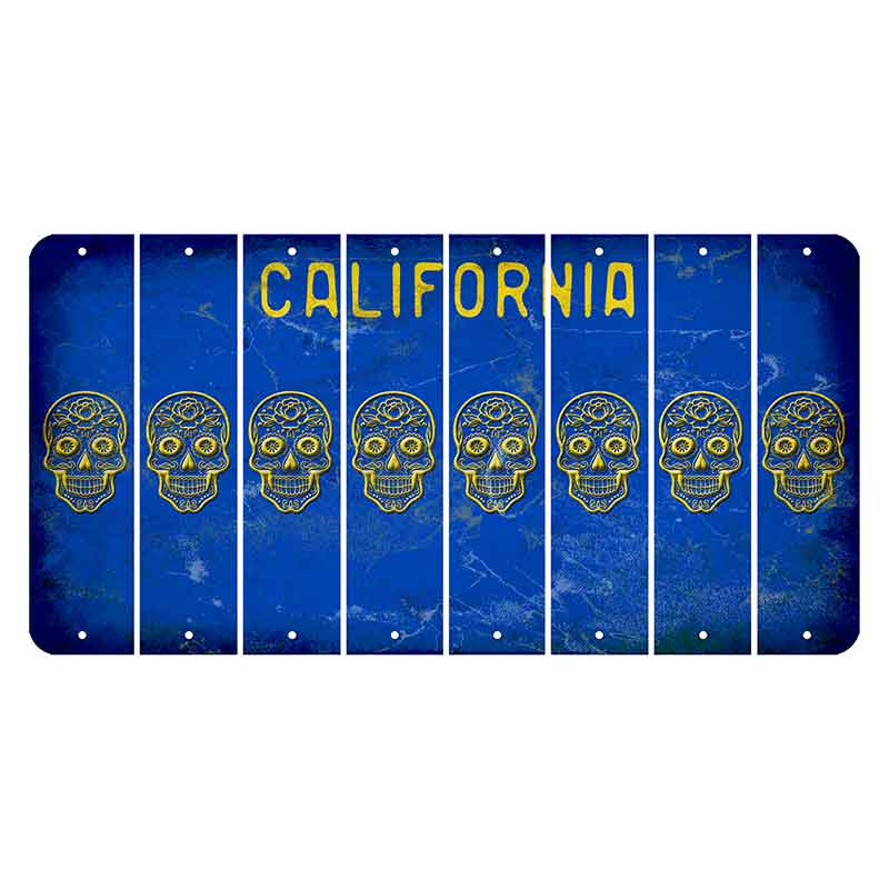 California Blue Cut License Plate Strips (Set of 8) Sugar Skull