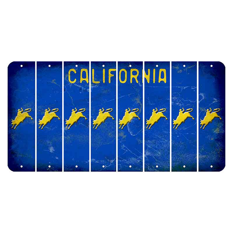 California Blue Cut License Plate Strips (Set of 8) Bull Rider