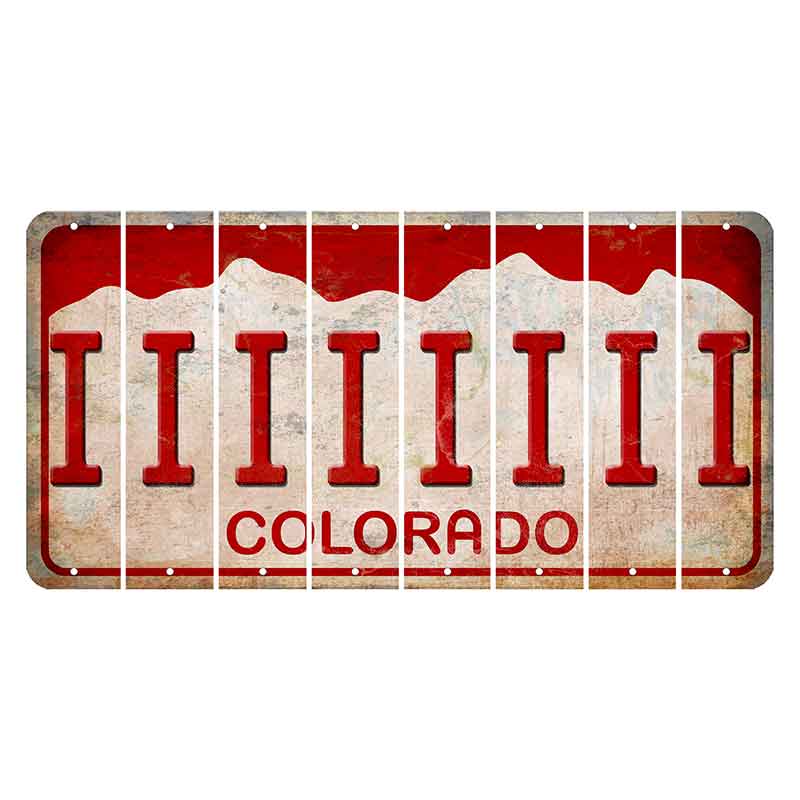 Colorado White|Red Mountains Cut License Plate Strips (Set of 8) I