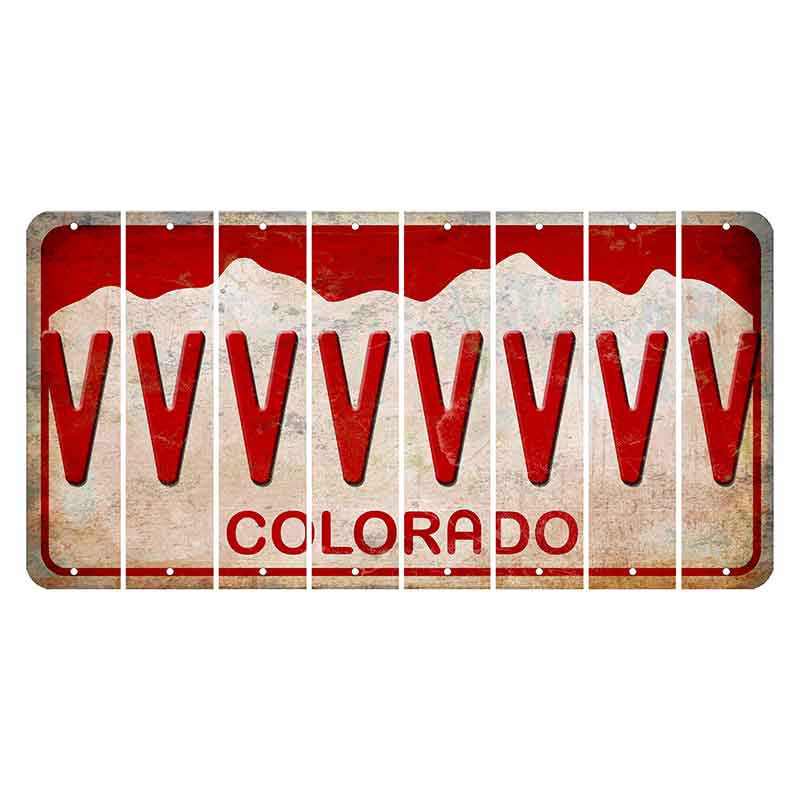 Colorado White|Red Mountains Cut License Plate Strips (Set of 8) V