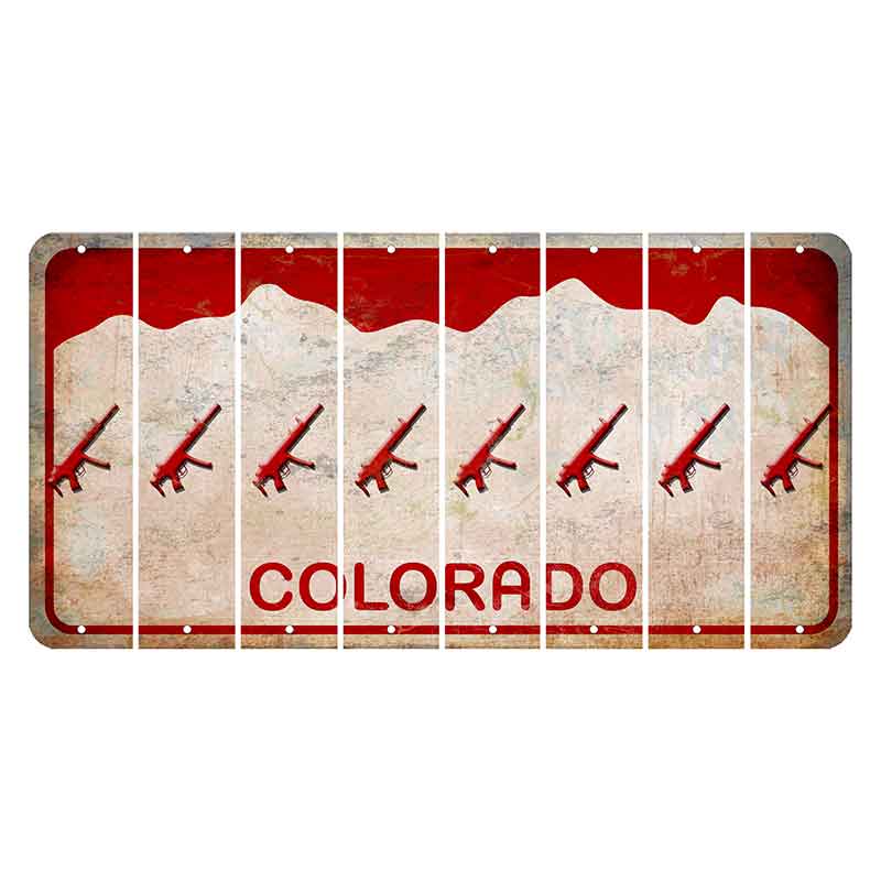 Colorado White|Red Mountains Cut License Plate Strips (Set of 8) Submachine Gun