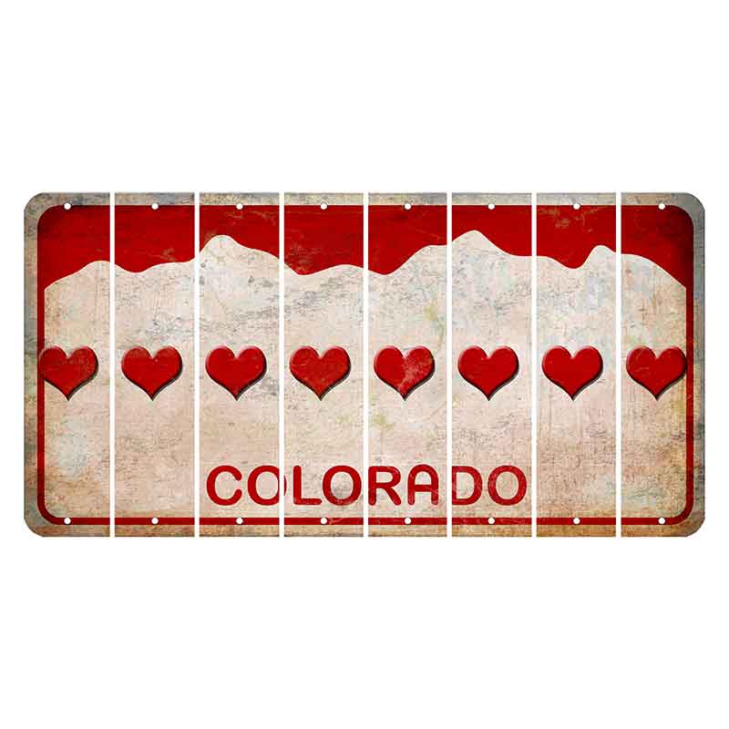Colorado White|Red Mountains Cut License Plate Strips (Set of 8) Heart