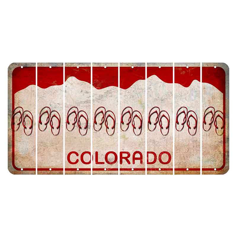 Colorado White|Red Mountains Cut License Plate Strips (Set of 8) Flip Flops