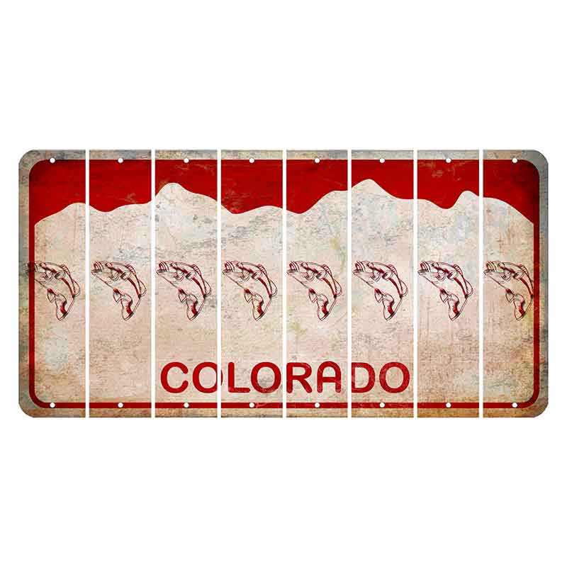 Colorado White|Red Mountains Cut License Plate Strips (Set of 8) Fish