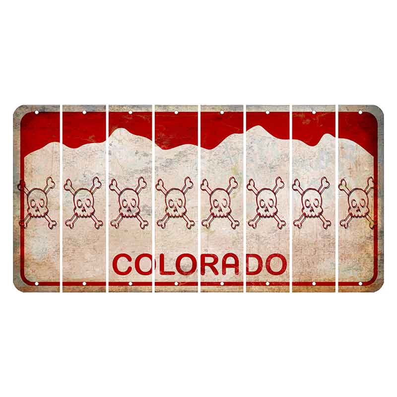 Colorado White|Red Mountains Cut License Plate Strips (Set of 8) Skull & Bones
