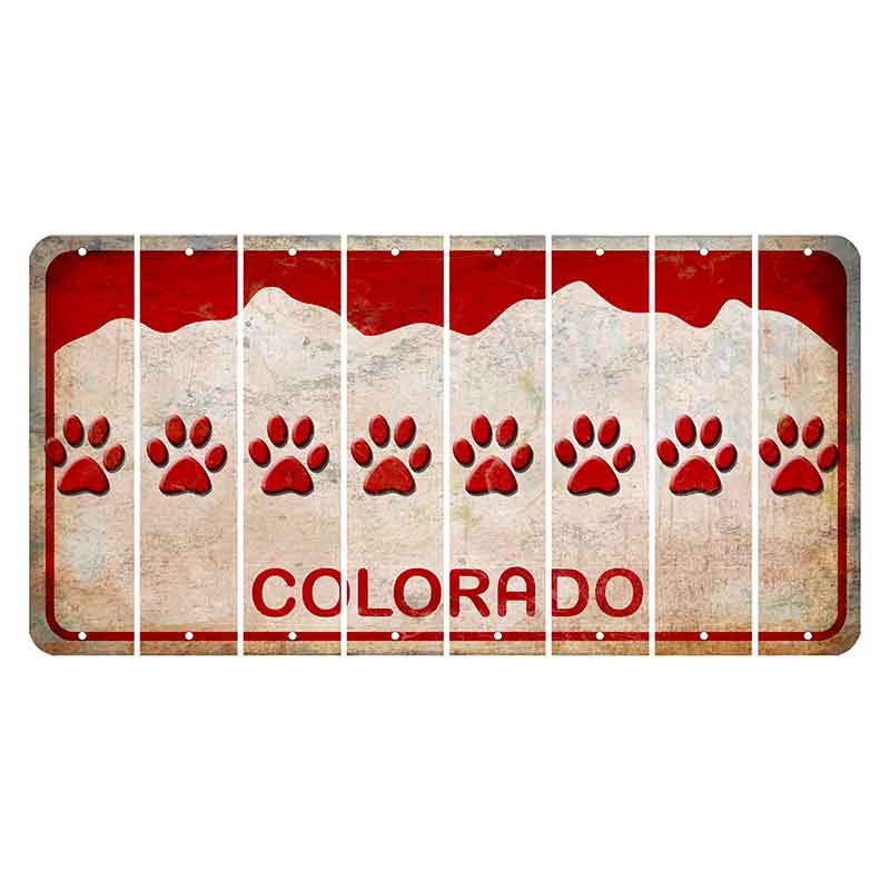 Colorado White|Red Mountains Cut License Plate Strips (Set of 8) Dog Paw