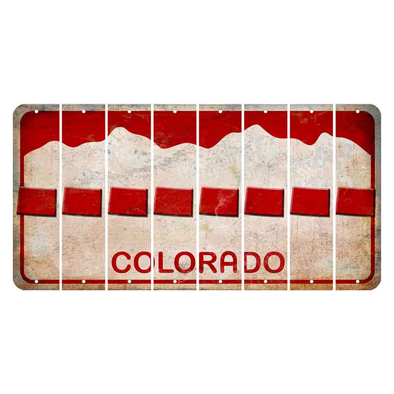 Colorado White|Red Mountains Cut License Plate Strips (Set of 8) State Silhouette