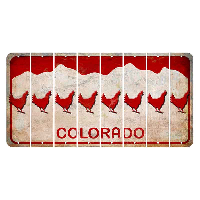 Colorado White|Red Mountains Cut License Plate Strips (Set of 8) Chicken