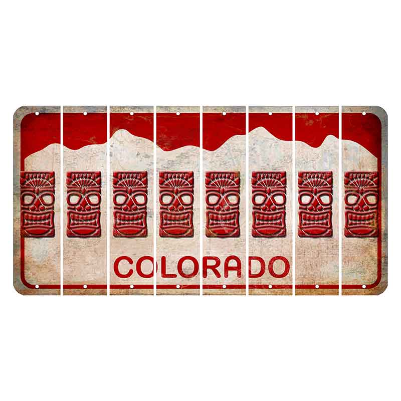 Colorado White|Red Mountains Cut License Plate Strips (Set of 8) Tiki