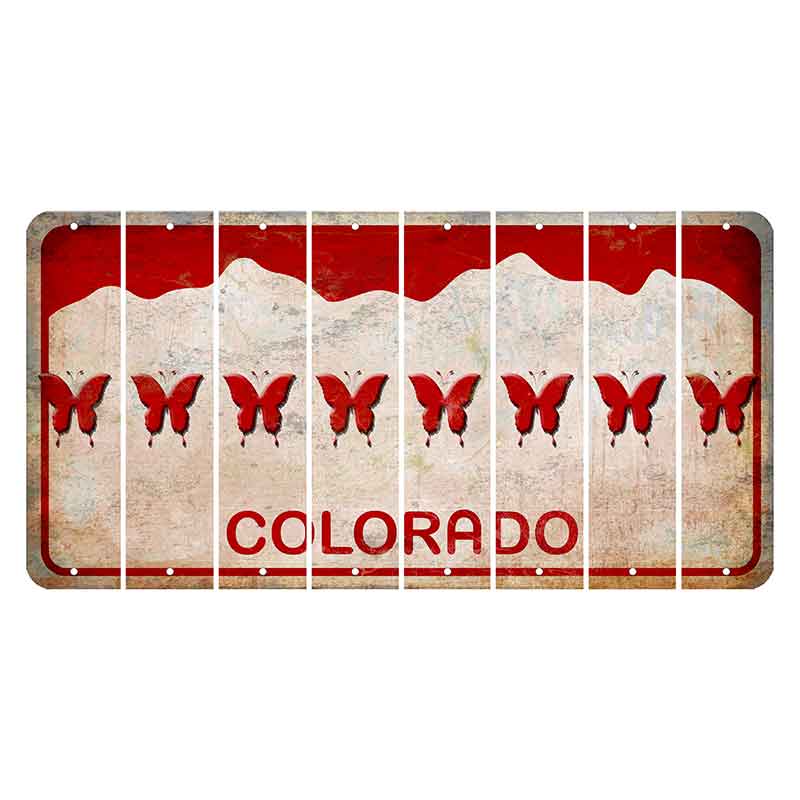 Colorado White|Red Mountains Cut License Plate Strips (Set of 8) Butterfly