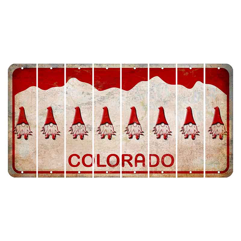 Colorado White|Red Mountains Cut License Plate Strips (Set of 8) Gnome