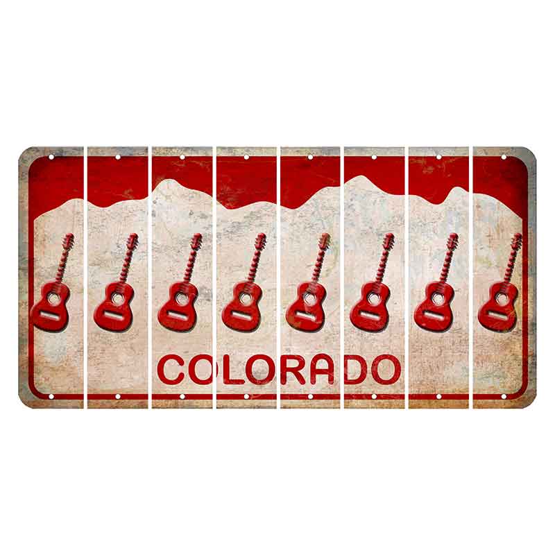 Colorado White|Red Mountains Cut License Plate Strips (Set of 8) Guitar