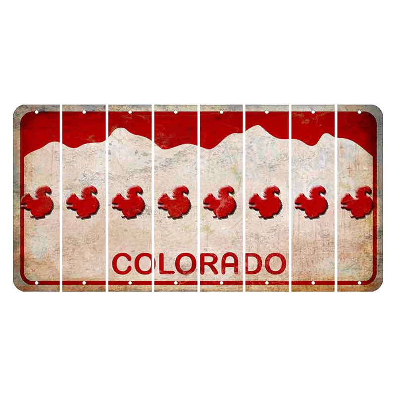 Colorado White|Red Mountains Cut License Plate Strips (Set of 8) Squirrel