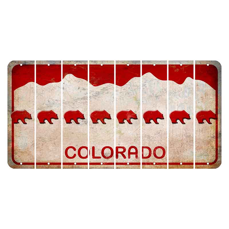 Colorado White|Red Mountains Cut License Plate Strips (Set of 8) Bear