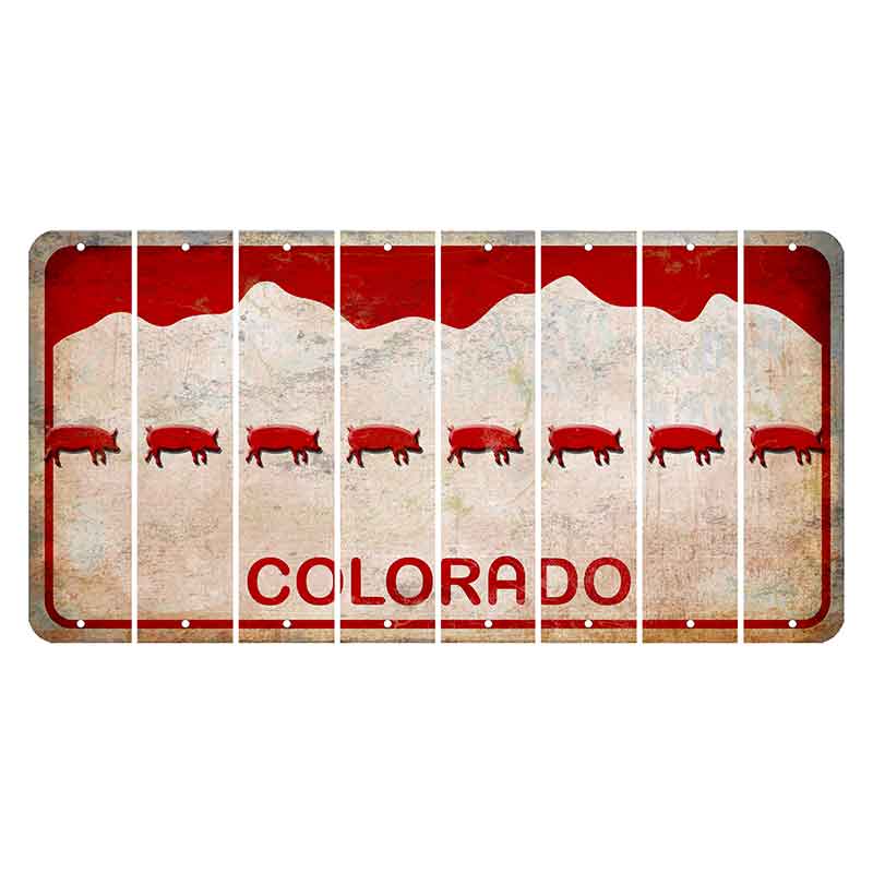 Colorado White|Red Mountains Cut License Plate Strips (Set of 8) Pig