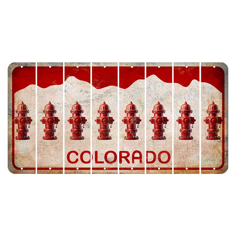 Colorado White|Red Mountains Cut License Plate Strips (Set of 8) Fire Hydrant