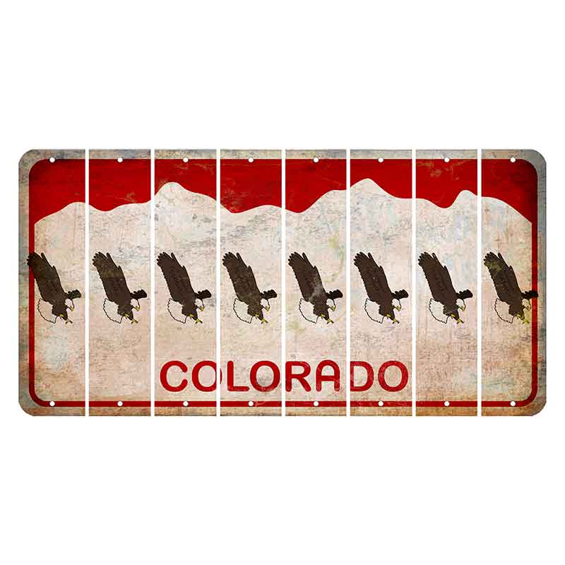 Colorado White|Red Mountains Cut License Plate Strips (Set of 8) Bald Eagle