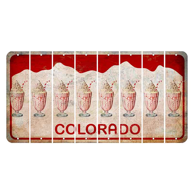 Colorado White|Red Mountains Cut License Plate Strips (Set of 8) Milkshake