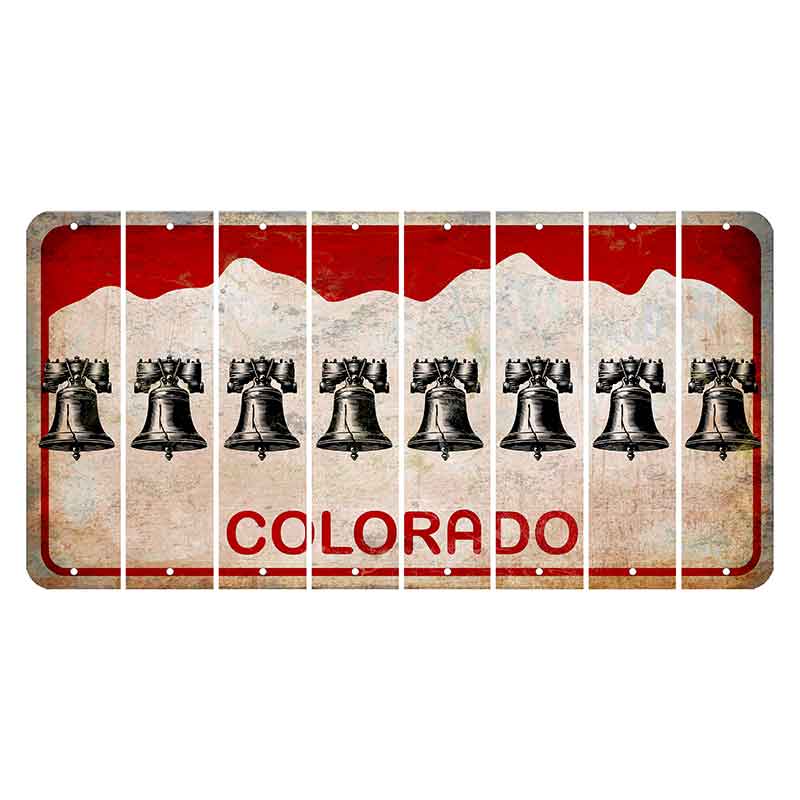 Colorado White|Red Mountains Cut License Plate Strips (Set of 8) Liberty Bell