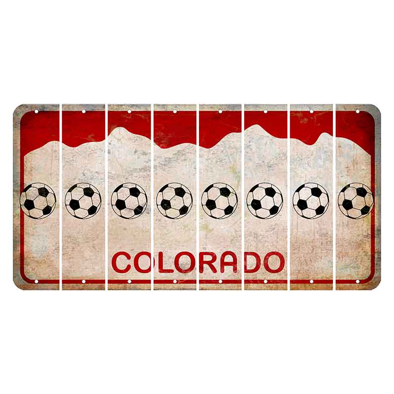 Colorado White|Red Mountains Cut License Plate Strips (Set of 8) Soccerball