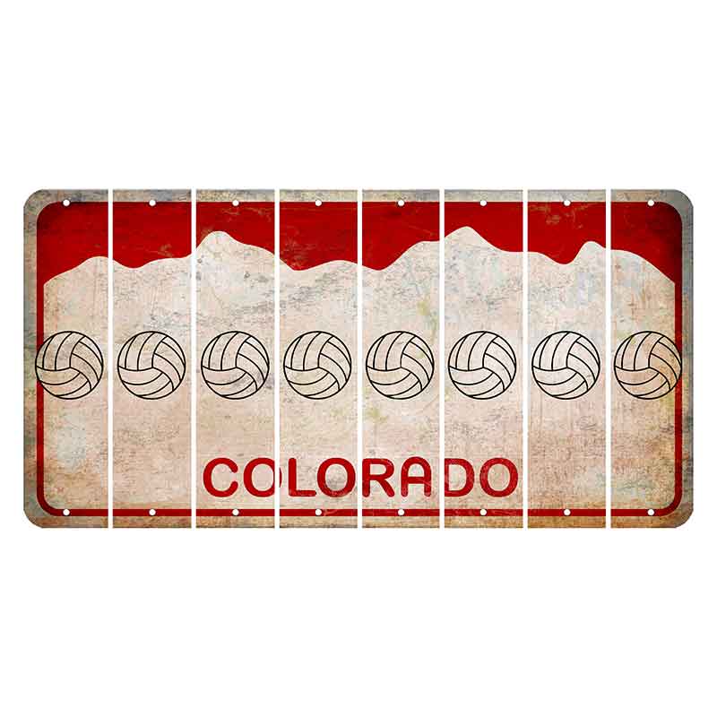 Colorado White|Red Mountains Cut License Plate Strips (Set of 8) Volleyball