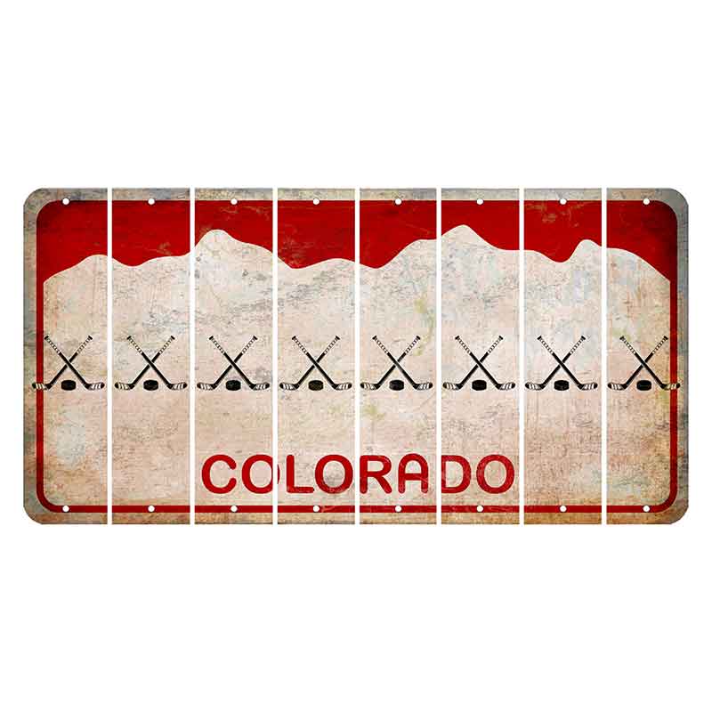 Colorado White|Red Mountains Cut License Plate Strips (Set of 8) Hockey