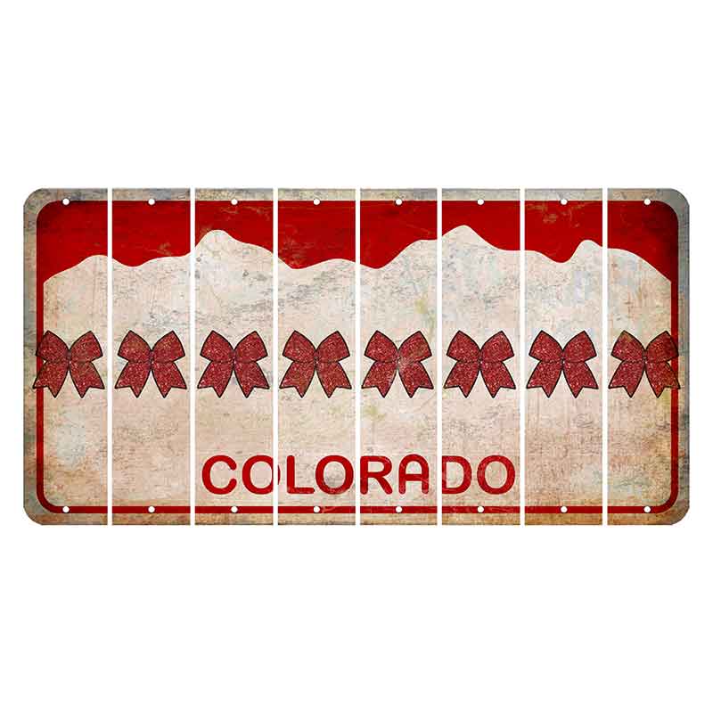 Colorado White|Red Mountains Cut License Plate Strips (Set of 8) Cheer Bow