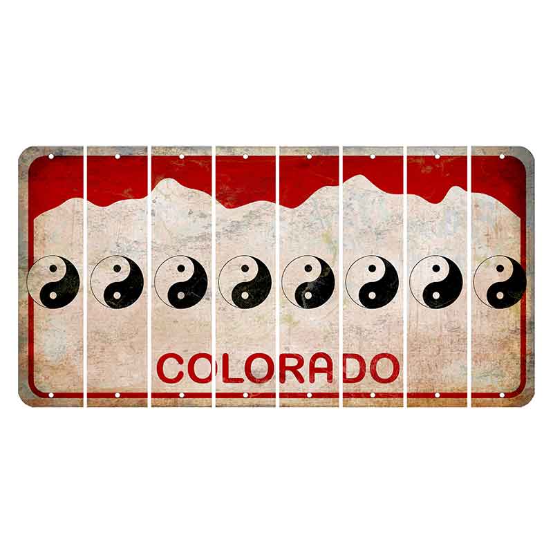 Colorado White|Red Mountains Cut License Plate Strips (Set of 8) Yin Yang
