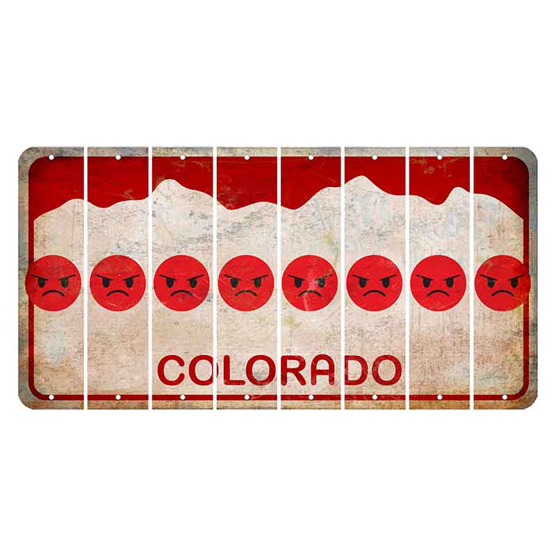 Colorado White|Red Mountains Cut License Plate Strips (Set of 8) Emoji - Angry