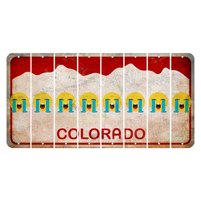 Colorado White|Red Mountains Cut License Plate Strips (Set of 8) Emoji - Crying