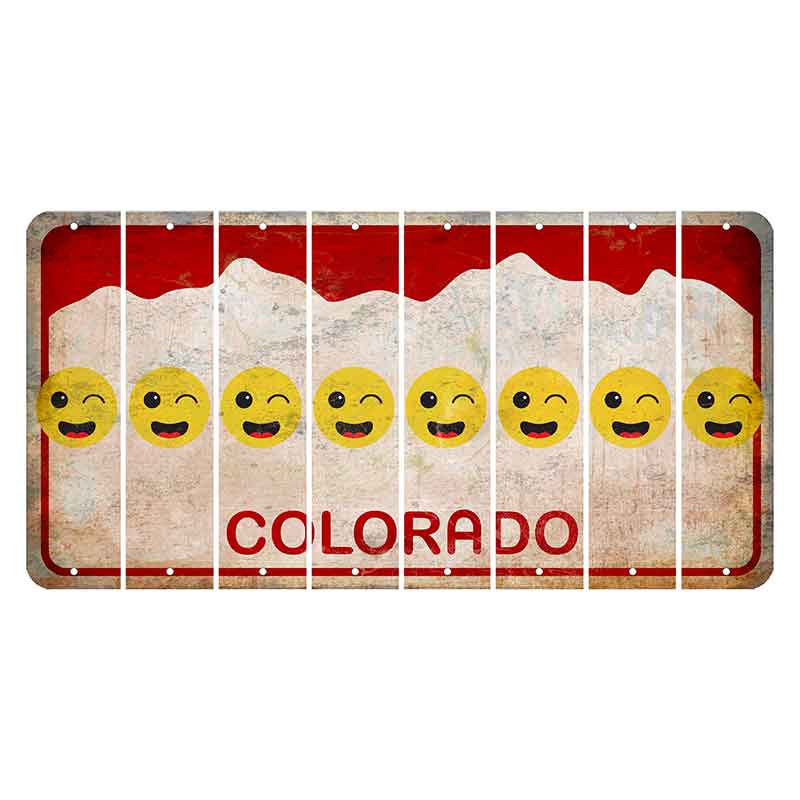 Colorado White|Red Mountains Cut License Plate Strips (Set of 8) Emoji - Winking
