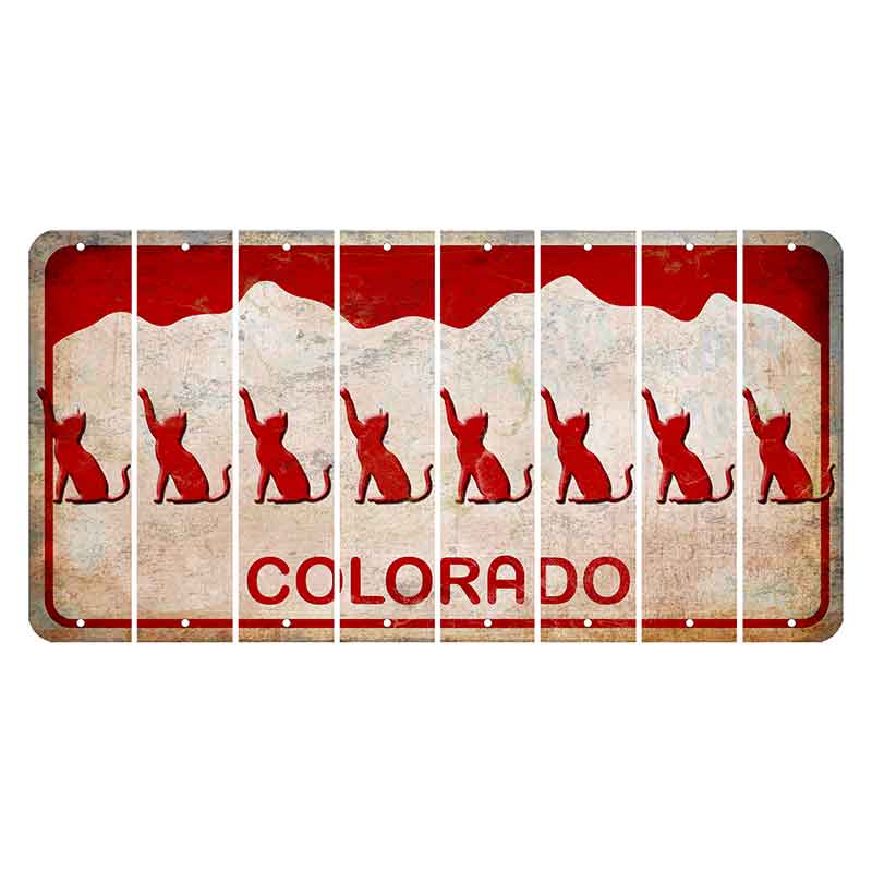 Colorado White|Red Mountains Cut License Plate Strips (Set of 8) Cat