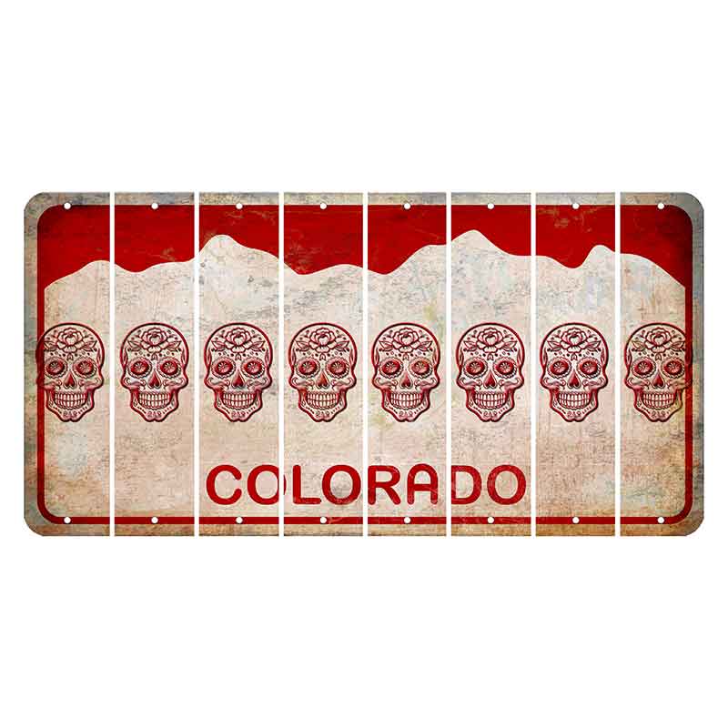 Colorado White|Red Mountains Cut License Plate Strips (Set of 8) Sugar Skull