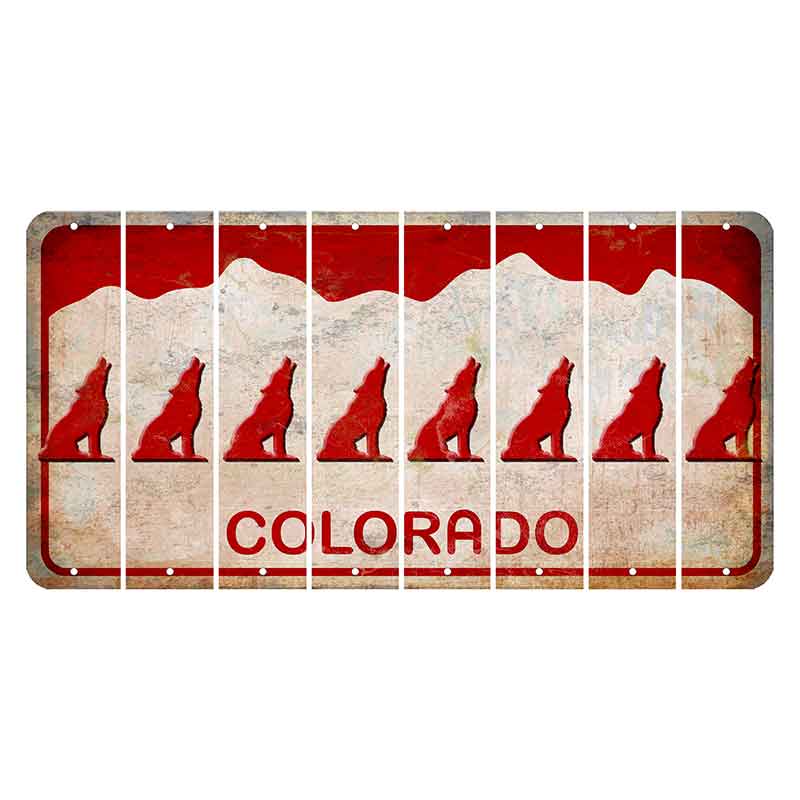 Colorado White|Red Mountains Cut License Plate Strips (Set of 8) Howling Wolf