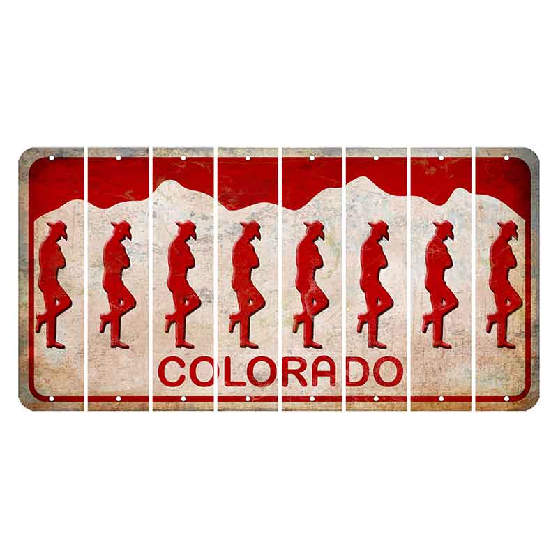 Colorado White|Red Mountains Cut License Plate Strips (Set of 8) Cowboy - Leaning