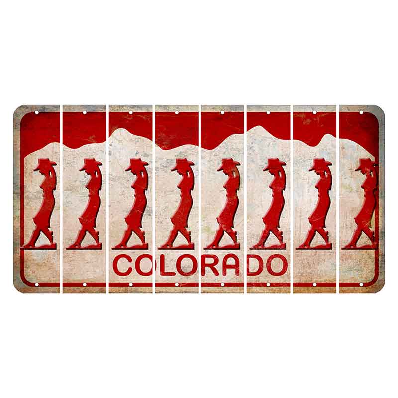 Colorado White|Red Mountains Cut License Plate Strips (Set of 8) Cowgirl - Leaning