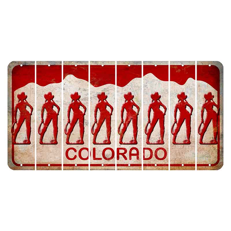 Colorado White|Red Mountains Cut License Plate Strips (Set of 8) Cowgirl