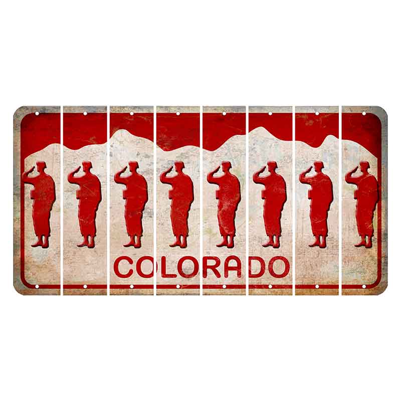Colorado White|Red Mountains Cut License Plate Strips (Set of 8) Soldier - Saluting