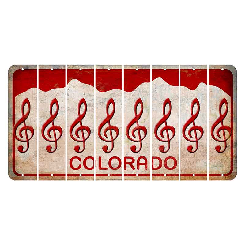 Colorado White|Red Mountains Cut License Plate Strips (Set of 8) Music Note