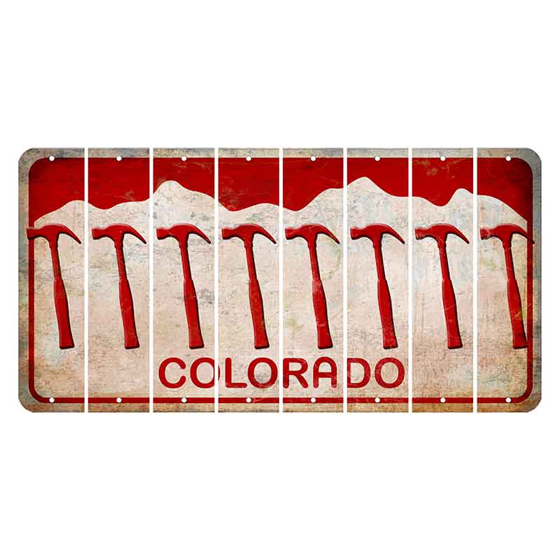 Colorado White|Red Mountains Cut License Plate Strips (Set of 8) Hammer