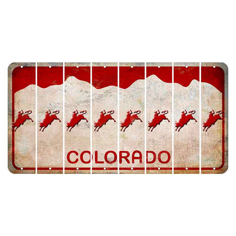 Colorado White|Red Mountains Cut License Plate Strips (Set of 8) Bull Rider