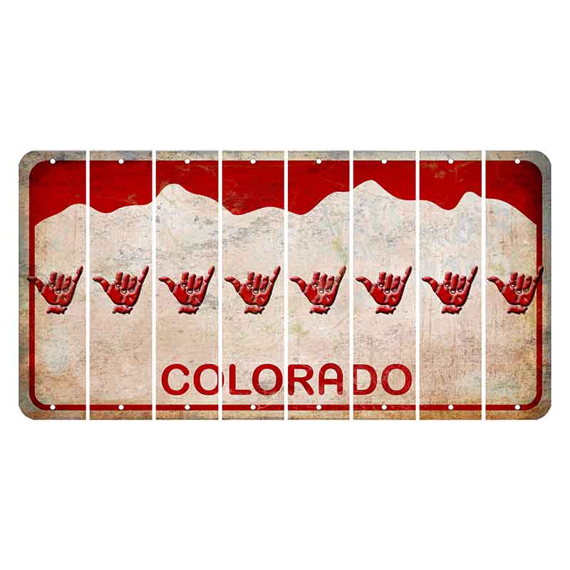 Colorado White|Red Mountains Cut License Plate Strips (Set of 8) Hang Loose
