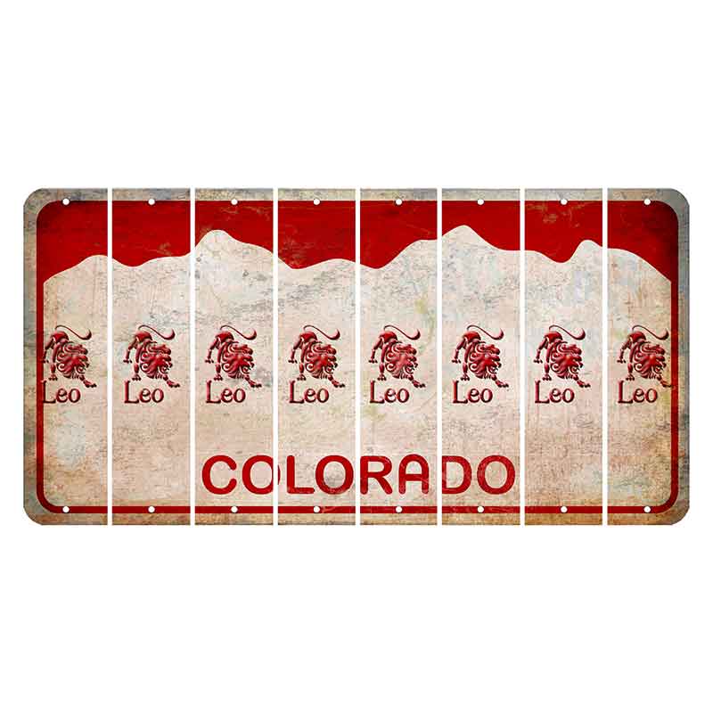 Colorado White|Red Mountains Cut License Plate Strips (Set of 8) Zodiac Sign - Leo