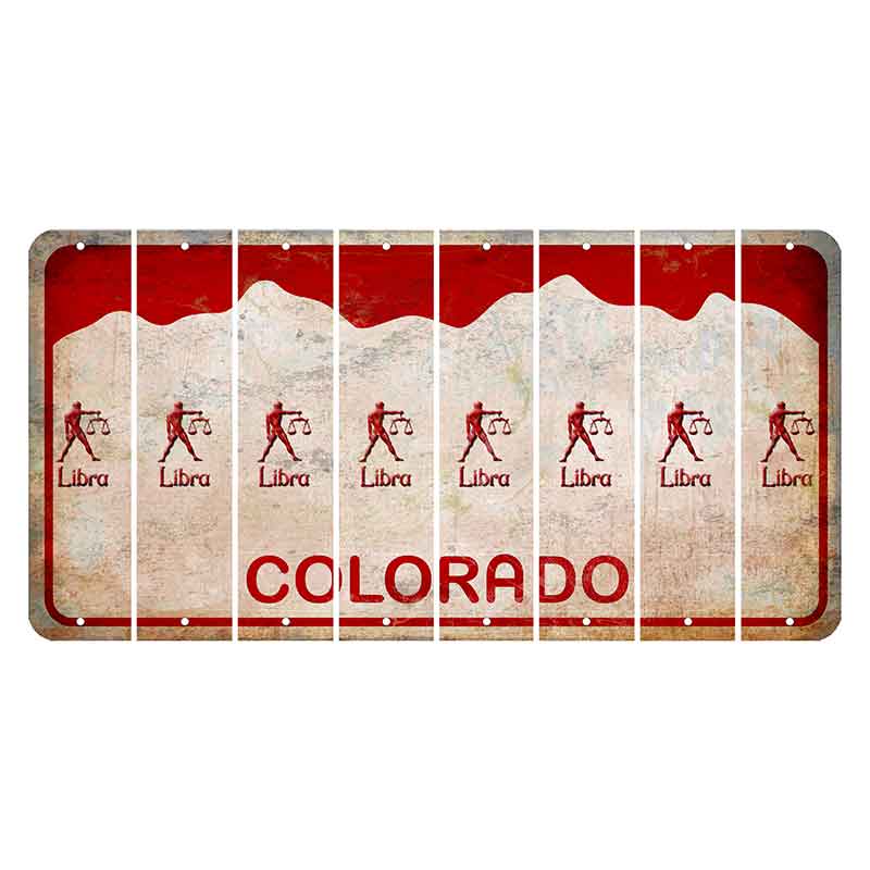 Colorado White|Red Mountains Cut License Plate Strips (Set of 8) Zodiac Sign - Libra