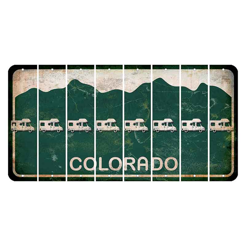 Colorado Green|White Mountains Cut License Plate Strips (Set of 8) Camper
