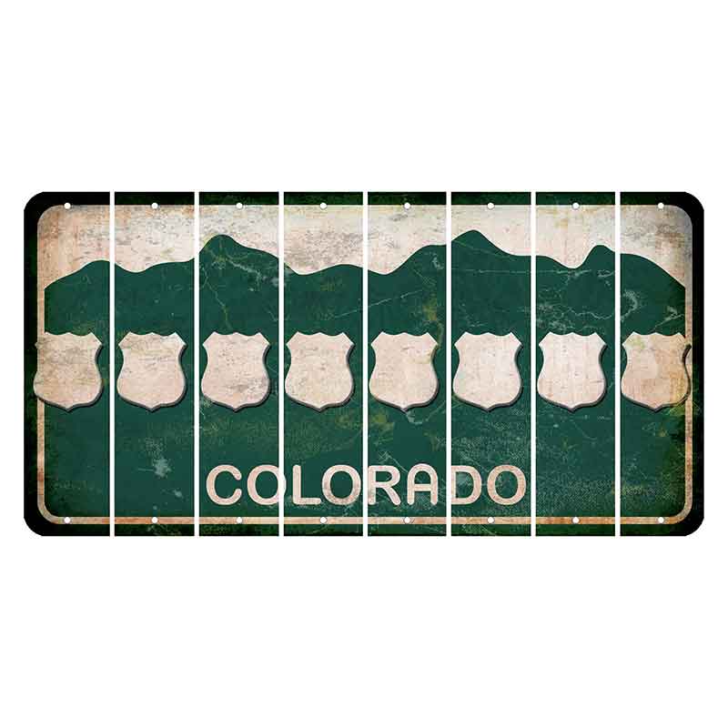 Colorado Green|White Mountains Cut License Plate Strips (Set of 8) Police Badge
